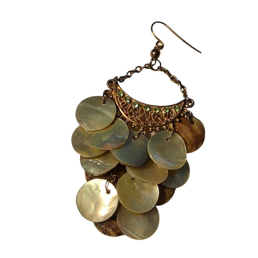 Natural Shell Chandelier Earrings Filigree Dangle Boho Statement Gold Tone 163 - Picture 3 of 8